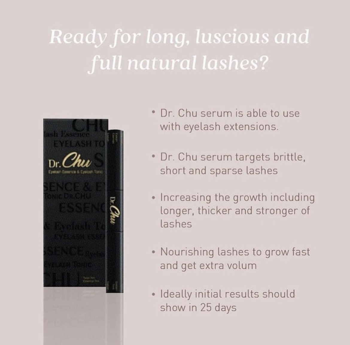Dr. Chu Eyelash Serum by Beauty Fairy for longer, thicker, and fuller natural lashes